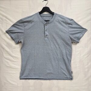 Eddie Bauer Mens Henley Shirt Large Blue White Striped Short Sleeve Cotton Blend